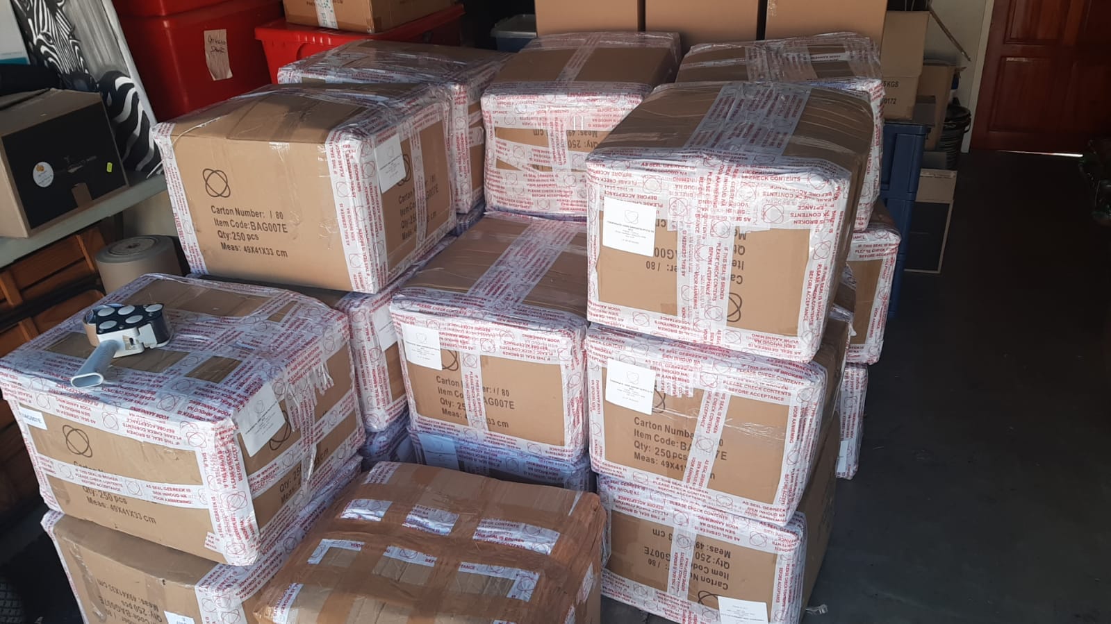 Bulk client delivery boxes prepared for dispatch