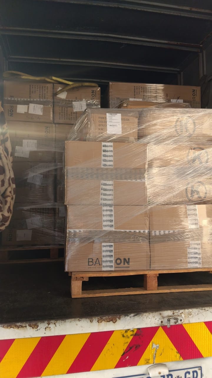 Large boxed stock load packed into a truck for delivery